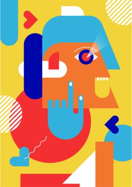 Abstract pop art collage surrealism face design vector illustration. Designed for NFT, token, wallpaper, poster, crypto, punk, aesthetic poster. NFT token in crypto artwork for blockchain digital art