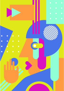 Abstract pop art collage surrealism face design vector illustration. Designed for NFT, token, wallpaper, poster, crypto, punk, aesthetic poster. NFT token in crypto artwork for blockchain digital art