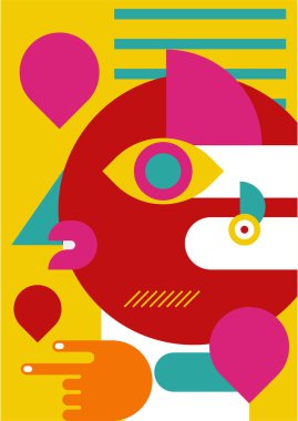 Abstract pop art collage surrealism face design vector illustration. Designed for NFT, token, wallpaper, poster, crypto, punk, aesthetic poster. NFT token in crypto artwork for blockchain digital art