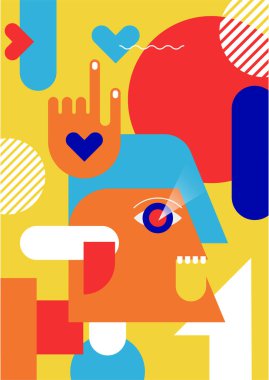 Abstract pop art collage surrealism face design vector illustration. Designed for NFT, token, wallpaper, poster, crypto, punk, aesthetic poster. NFT token in crypto artwork for blockchain digital art