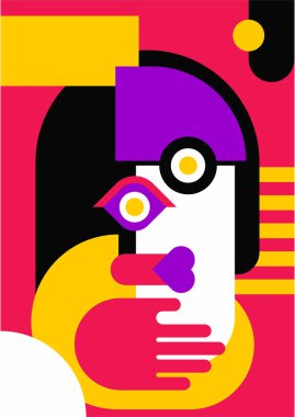 Abstract pop art collage surrealism face design vector illustration. Designed for NFT, token, wallpaper, poster, crypto, punk, aesthetic poster. NFT token in crypto artwork for blockchain digital art