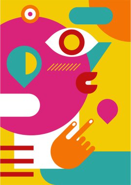 Abstract pop art collage surrealism face design vector illustration. Designed for NFT, token, wallpaper, poster, crypto, punk, aesthetic poster. NFT token in crypto artwork for blockchain digital art