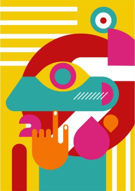 Abstract pop art collage surrealism face design vector illustration. Designed for NFT, token, wallpaper, poster, crypto, punk, aesthetic poster. NFT token in crypto artwork for blockchain digital art