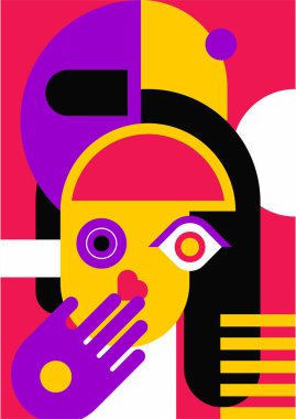 Abstract pop art collage surrealism face design vector illustration. Designed for NFT, token, wallpaper, poster, crypto, punk, aesthetic poster. NFT token in crypto artwork for blockchain digital art