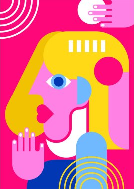 Abstract pop art collage surrealism face design vector illustration. Designed for NFT, token, wallpaper, poster, crypto, punk, aesthetic poster. NFT token in crypto artwork for blockchain digital art