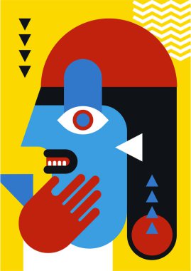 Abstract pop art collage surrealism face design vector illustration. Designed for NFT, token, wallpaper, poster, crypto, punk, aesthetic poster. NFT token in crypto artwork for blockchain digital art