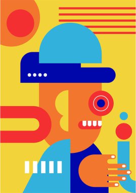 Abstract pop art collage surrealism face design vector illustration. Designed for NFT, token, wallpaper, poster, crypto, punk, aesthetic poster. NFT token in crypto artwork for blockchain digital art