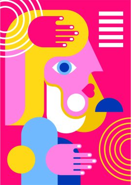 Abstract pop art collage surrealism face design vector illustration. Designed for NFT, token, wallpaper, poster, crypto, punk, aesthetic poster. NFT token in crypto artwork for blockchain digital art