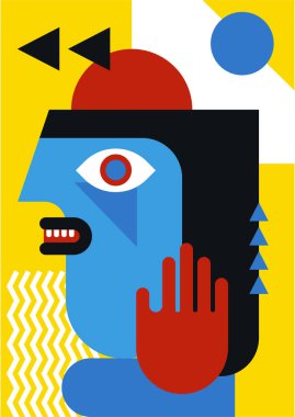 Abstract pop art collage surrealism face design vector illustration. Designed for NFT, token, wallpaper, poster, crypto, punk, aesthetic poster. NFT token in crypto artwork for blockchain digital art