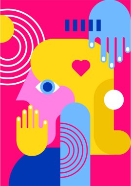 Abstract pop art collage surrealism face design vector illustration. Designed for NFT, token, wallpaper, poster, crypto, punk, aesthetic poster. NFT token in crypto artwork for blockchain digital art