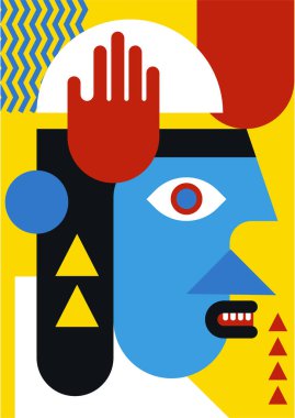 Abstract pop art collage surrealism face design vector illustration. Designed for NFT, token, wallpaper, poster, crypto, punk, aesthetic poster. NFT token in crypto artwork for blockchain digital art
