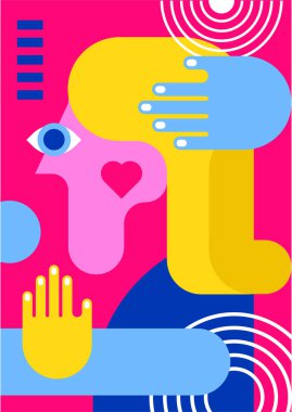 Abstract pop art collage surrealism face design vector illustration. Designed for NFT, token, wallpaper, poster, crypto, punk, aesthetic poster. NFT token in crypto artwork for blockchain digital art