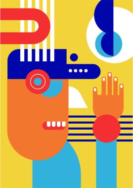 Abstract pop art collage surrealism face design vector illustration. Designed for NFT, token, wallpaper, poster, crypto, punk, aesthetic poster. NFT token in crypto artwork for blockchain digital art