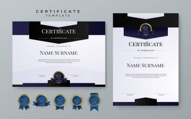Set of modern elegant modern blue and black certificate design template with badge and border for business corporate need