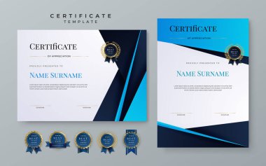 Set of modern elegant modern blue certificate design template with badge and border for business corporate need