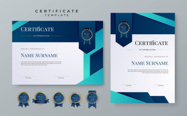 Set of modern elegant modern blue certificate design template with badge and border for business corporate need