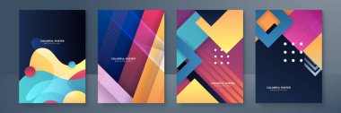 Creative colorful covers or posters set in trendy minimal gradient geometric style for background, corporate identity, branding, social media advertising, promo. Modern template with dynamic shapes