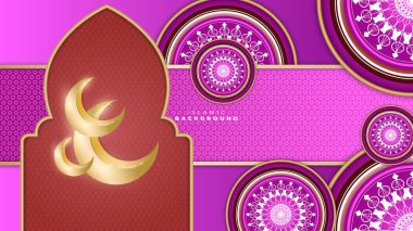 Abstract 3d islamic ramadan background with moon, lantern, mandala pattern and muslim decoration. Template for greeting card, banner, poster, and social media template. Vector illustration