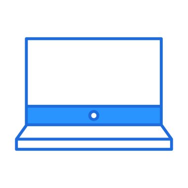 Laptop technology icon with blue outline style. Concept, digital, data, abstract, network, internet, tech. Vector Illustration