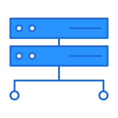 Server technology icon with blue outline style. Concept, digital, data, abstract, network, internet, tech. Vector Illustration