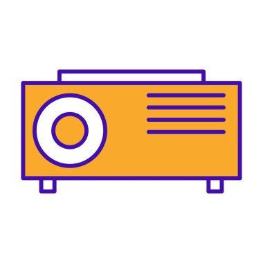 Projector technology icon with orange blue outline style. Concept, digital, data, abstract, network, internet, tech. Vector Illustration