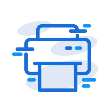 Printer technology icon with blue outline style. Concept, digital, data, abstract, network, internet, tech. Vector Illustration