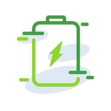 Battery technology icon with green outline style. Concept, digital, data, abstract, network, internet, tech. Vector Illustration icon