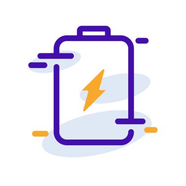 Battery technology icon with purple orange outline style. Concept, digital, data, abstract, network, internet, tech. Vector Illustration icon