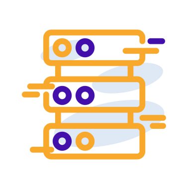 Data server technology icon with orange purple outline style. Concept, digital, data, abstract, network, internet, tech. Vector Illustration