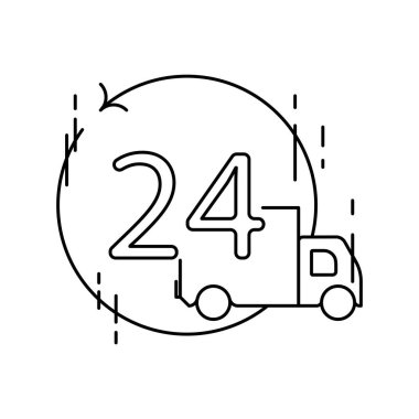 24 hour delivery delivery service icons with black outline style. Shipping logistics symbol sign. Simple vector illustration. Related to package, fee, fast courier