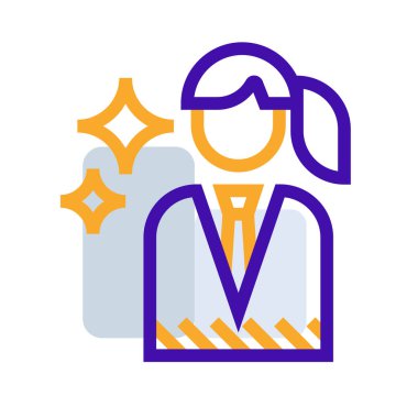 Business woman business icon collection with purple orange outline style. symbol, set, web, line, technology, internet, design. Vector Illustration