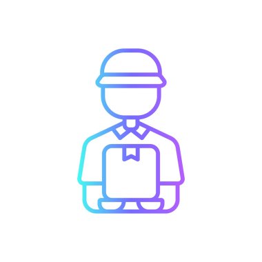 Delivery man delivery service icons with purple blue outline style. Shipping logistics symbol sign. Simple vector illustration. Related to package, fee, fast courier