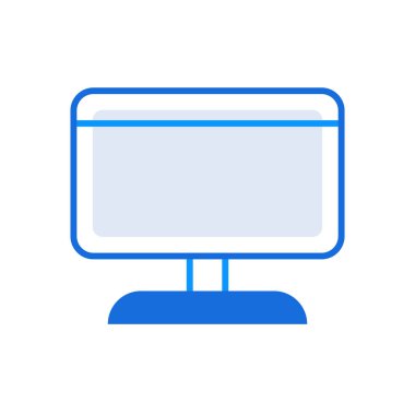Desktop business people icon with blue outline style. pc, desktop, screen, computer, icon, technology, monitor. Vector Illustration