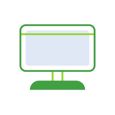 Desktop business people icon with blue outline style. pc, desktop, screen, computer, icon, technology, monitor. Vector Illustration