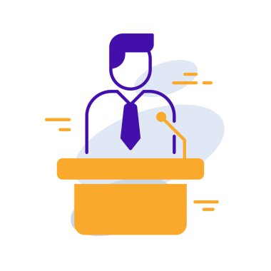 Speaker business management icon with orange purple outline style. speaker, symbol, isolated, loudspeaker, speech, sign, sound. Vector Illustration
