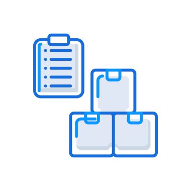Inventory business management icon with blue outline style. inventory, delivery, warehouse, box, business, storage, distribution. Vector Illustration
