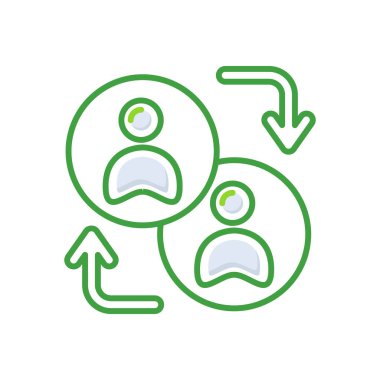 Interaction business management icon with green outline style. interaction, line, symbol, business, hand, sign, outline. Vector Illustration