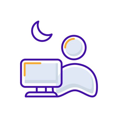 Overtime business management icon with orange purple outline style. clock, symbol, work, time, sign, management, schedule. Vector Illustration