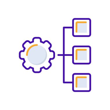 Project management business management icon with orange purple outline style. project, business, management, symbol, design, gear, office. Vector Illustration