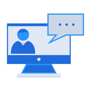Online meeting business people icon with blue outline style. business, chat, computer, video, online, communication, webinar. Vector Illustration
