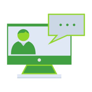 Online meeting business people icon with green outline style. business, chat, computer, video, online, communication, webinar. Vector Illustration