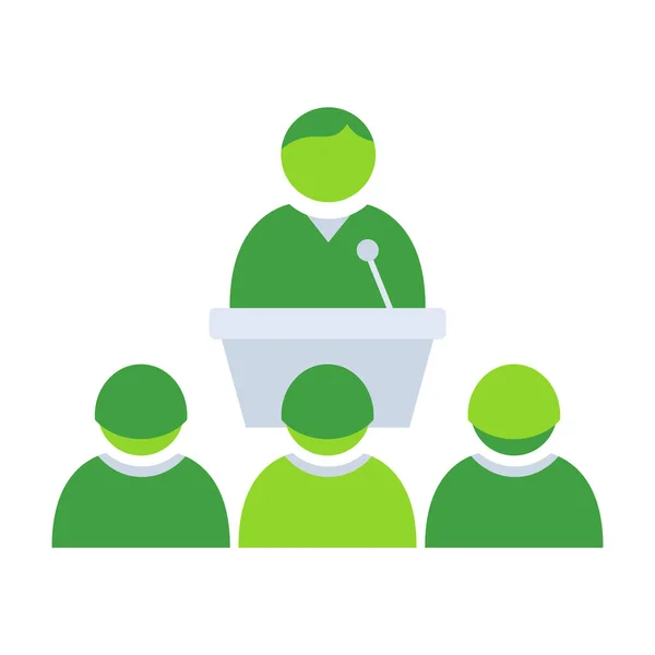 Business conference business people icon with green outline style. business, conference, seminar, people, meeting, team, presentation. Vector Illustration