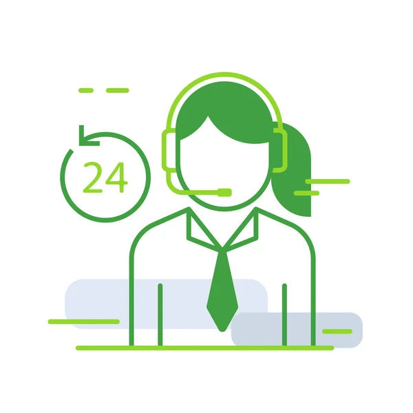 24小时客户服务业务人员图标绿色轮廓风格 病媒图解 — 图库矢量图片
