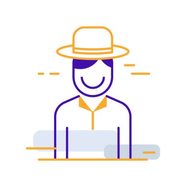 Client business people icon with orange purple outline style. client, customer, line, business, service, user, symbol. Vector Illustration