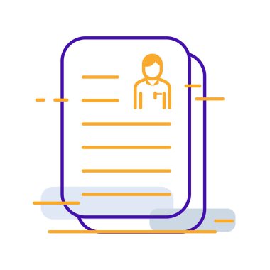 Employee qualification business people icon with orange purple outline style. business, employee, icon, management, job, recruitment, qualification. Vector Illustration