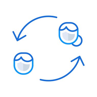 Exchange business people icon with blue outline style. exchange, money, line, finance, business, symbol, currency. Vector Illustration