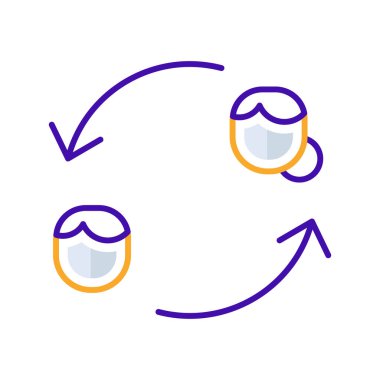 Exchange business people icon with orange purple outline style. exchange, money, line, finance, business, symbol, currency. Vector Illustration