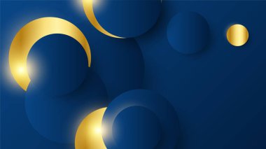 Lüks geometrik deseni ve altın ışıklı çizgileri olan soyut koyu mavi lüks premium arka plan.