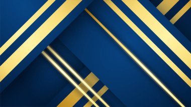 Lüks geometrik deseni ve altın ışıklı çizgileri olan soyut koyu mavi lüks premium arka plan.