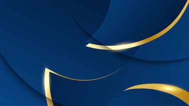 Lüks geometrik deseni ve altın ışıklı çizgileri olan soyut koyu mavi lüks premium arka plan.